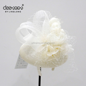 White Flower Decoration Hats Elegant Sinamay <strong>Fascinator</strong> Bridesmaid Wedding Party Headwear Cocktail Hat - Product Image 2