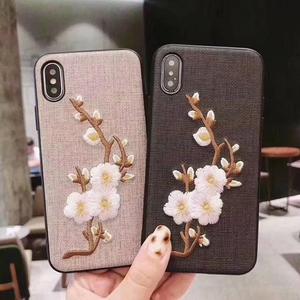 Étui de téléphone personnalisé en tissu 3D brodé fleur de prunier pour <span class=keywords><strong>iphone</strong></span> xr 11 <span class=keywords><strong>12</strong></span> 13 - Product Image 1