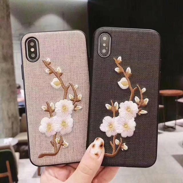 3D customized fabric embroidered plum blossom for iphone xr 11 12 13 phone cases