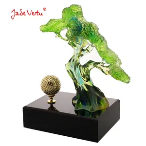 Jadevertu عالية الجودة على شكل شجرة liuli جائزة pate de verre مكتب هدايا تذكارية للأعمال فريد من نوعه من الكريستال