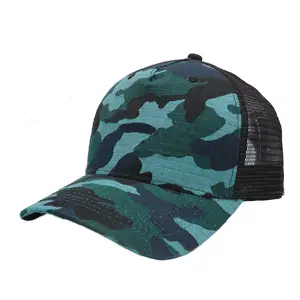 Vintage Verontruste custom Mesh Trucker Baseball Cap 6 panel blauw Camo Camouflage mesh Hoed