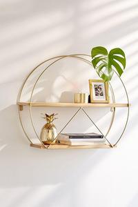 Estante <span class=keywords><strong>de</strong></span> Pared Redondo Decorativo Moderno <span class=keywords><strong>de</strong></span> Diseño Nórdico Simple, <span class=keywords><strong>de</strong></span> Alambre <span class=keywords><strong>de</strong></span> Metal Dorado y <span class=keywords><strong>Madera</strong></span> Maciza para Almacenamiento - Product Image 6