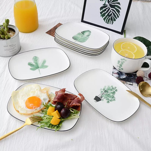 Hotsale décalque <span class=keywords><strong>de</strong></span> plantes western pas cher prix <span class=keywords><strong>grâce</strong></span> carré en vrac céramique chargeur plaque pour steak - Product Image 2