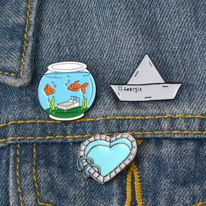 SS Georgie Origami Paper Boat Stephen King's IT Fish Heart Swimming Pool Brooches Fish Water Badges Lapel Pins Brooches