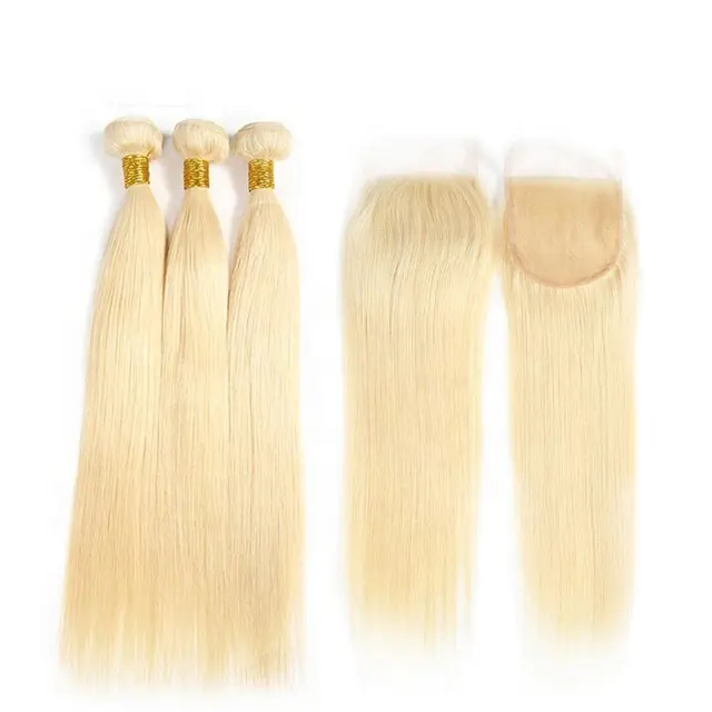 Huashuo 50% OFF Natural Pre-Plucked Hair Line Straight Remy Hair Real 613 Blonde Color Virgin Indian Hair 613 Lace Closure