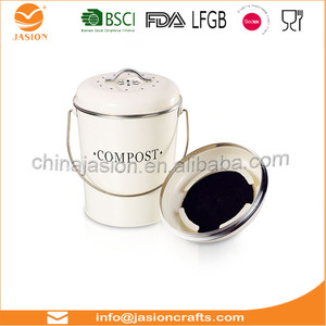 Cream Metal Kitchen <strong>Compost</strong> Caddy - Composting <strong>Bin</strong> for <strong>Food</strong> Waste Recycling - Product Image 6