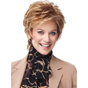 Wholesale Top Quality Celebrity Wigs light brown short natural wave Synthetic hair for Mature women