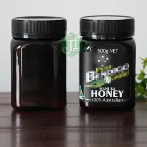 Chinese Wholesale amber empty plastic pet honey jar favors pet plastic jar packaging square 500g for honey bottle honey jar