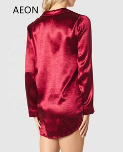 <span class=keywords><strong>Camicia</strong></span> da <span class=keywords><strong>Notte</strong></span> Sexy in Raso di Seta Lucido per Donna, Vestito Stile Boyfriend Rosso - Product Image 2
