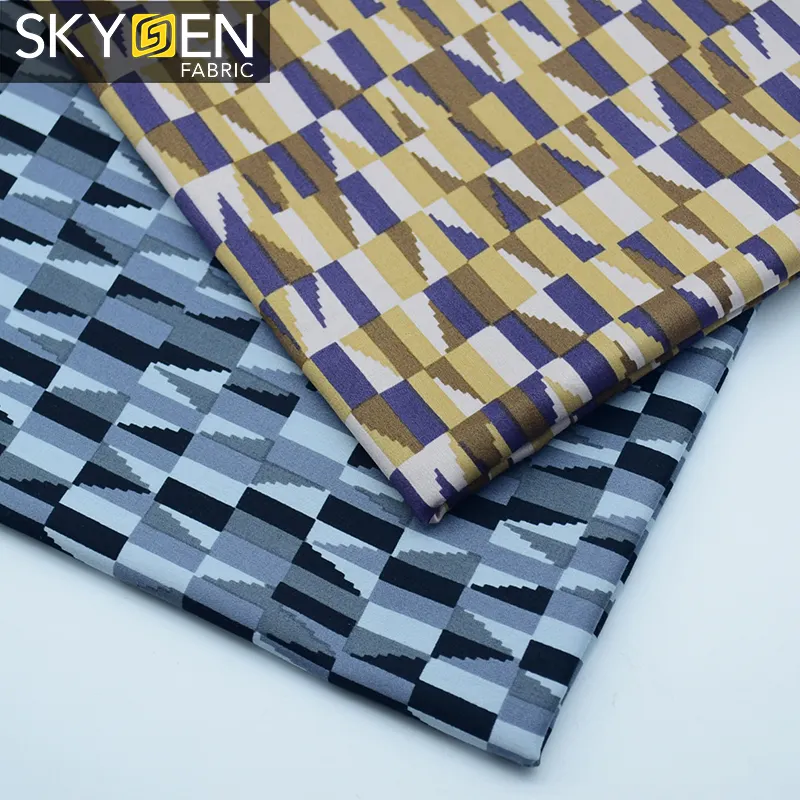 Skygen buon sconto 100 cotone 120gsm tessuto di raso morbido della camicia di vestito di stampa africa arabia saudita