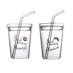 โลโก้ที่กำหนดเองแก้วแฟชั่นฟางถ้วยที่มีฝาปิดและฟาง - Product Image 1