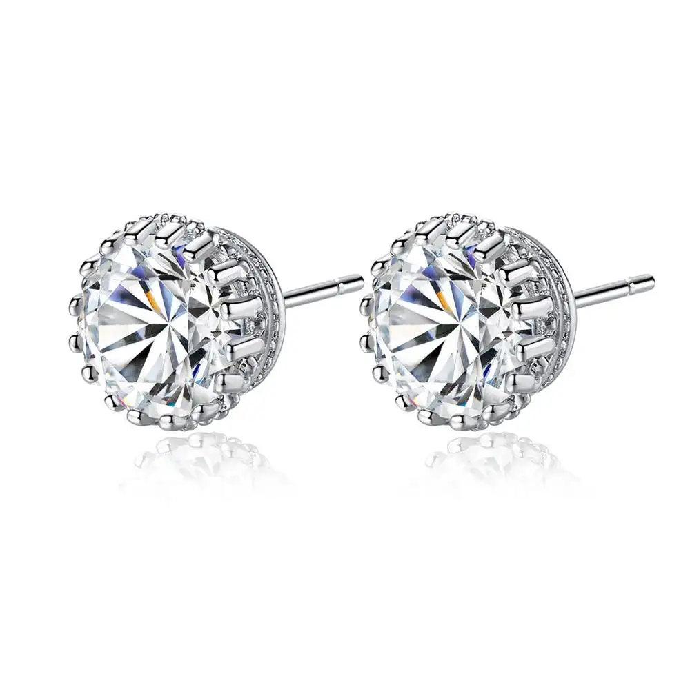 LUOTEEMI Hot Sale 8mm 2ct Top Quality Sparkling Clear CZ Crown Design Women Daily Wear Wholesale Cheap Stud Earrings