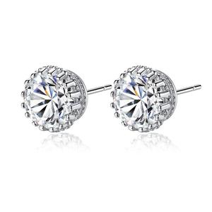 LUOTEEMI Pendientes de tuerca baratos al por mayor para <span class=keywords><strong>mujer</strong></span>, diseño de corona con circonita cúbica transparente brillante de alta calidad de 8 mm y 2 quilates, para uso diario, gran oferta - Product Image 1