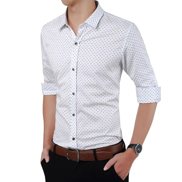 Camisa de negocios para hombre, camisa de manga larga a cuadros, 100% algodón, con estampado floral, ajustada