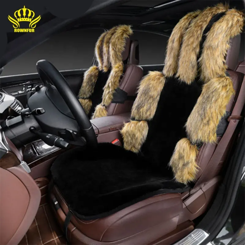 2020 Rownfur Logo Customized car accessories plush car seat covers top quality faux fur cushion