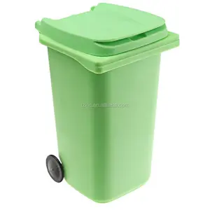 Plastic Mini Wheelie Bin Desk Tidy Pen Holder Green