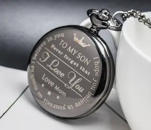 Scritta Vintage all'ingrosso "a mio figlio" <span class=keywords><strong>orologio</strong></span> da tasca al quarzo retrò collana pendente antico <span class=keywords><strong>orologio</strong></span> da tasca - Product Image 1