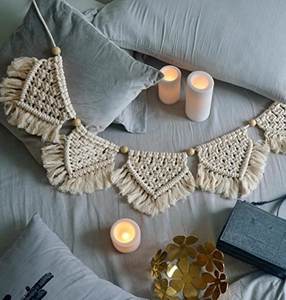 Bannière murale en macramé moderne et mignonne, guirlande de drapeaux à franges, 100% coton biologique, fait main, écologique, décoration suspendue pour la maison de Noël - Product Image 3