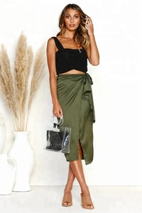 <strong>Women</strong> Green Asymmetric Wrap <strong>Midi</strong> <strong>Skirt</strong> 2019 - Product Image 4