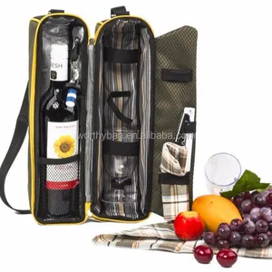 high quality wine cooler bag with accessories Deluxe Insulated Wine Tote with Glasses Napkins and Corkscrew for 2 Person