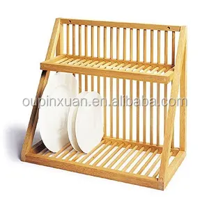 Estante de almacenamiento de platos de bambú, gran oferta, escurridor de platos de cocina, estante de platos de madera tradicional