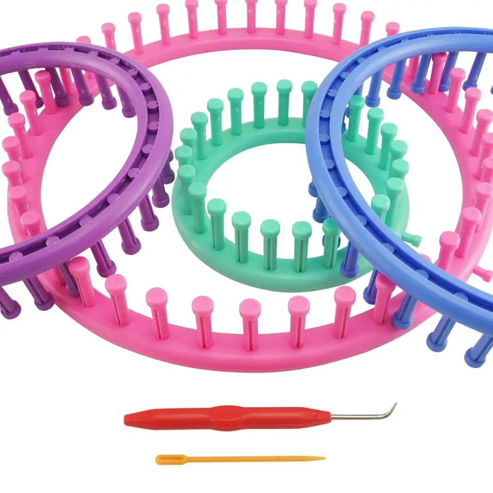 High Quality Plastic Round Knitting Loom Set Pompom Ball Maker with Needle Hook Circle Hat Looms