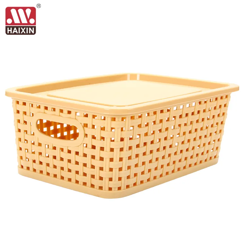 Haixin 10L Plastic Bathroom Received Storage Box Weave Basket with Cover Storage Boxes   Bins Eco-friendly Rectangle Japan Style