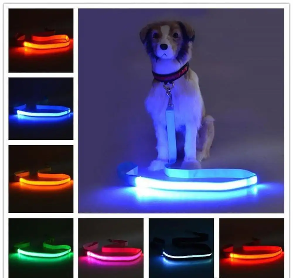 Ricaricabile LED Light-up GLOW guinzaglio Pet Dog Pet Night Safety Flash Lead MICRO USB