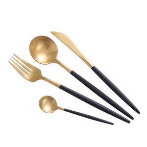 الحصري مقبض أسود ماتي الذهب الفولاذ المقاوم للصدأ المطبخ والسكاكين إناء - Product Image 1
