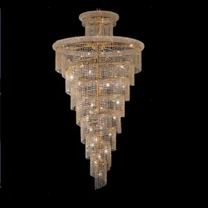 Modern altın uzun merdiven boşluğu asılı spiral kristal avize merdiven kristal lamba satış Villa modern lamba avize ışığı