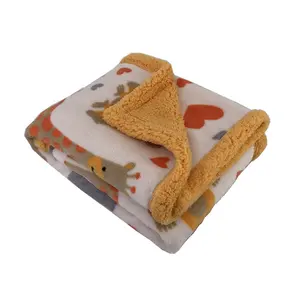 New fashion design printed coral fleece with solid sherpa fleece reversible blanket throw