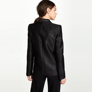 Customized Logo Black Shinny <strong>Sequin</strong> Business Suits Women Latest Fashion Solid Pattern Formal Blazer <strong>Jacket</strong> <strong>Plus</strong> <strong>Size</strong> Button - Product Image 2
