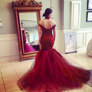 2017 Dubai Rosso <span class=keywords><strong>Sirena</strong></span> Off Spalla Abito Da Sposa - Product Image 2
