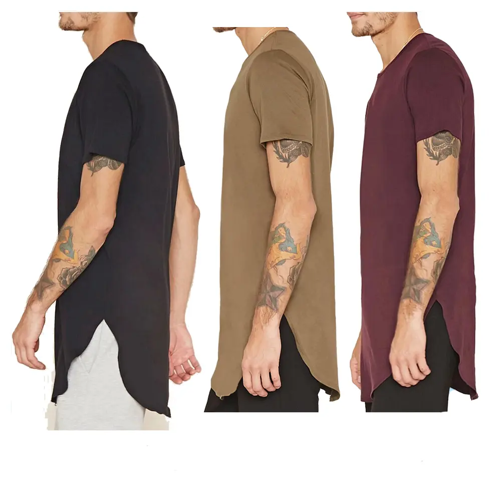 男性用カーブドヘムロングラインTシャツ半袖綿100% メンズトールTシャツスポーティTシャツ