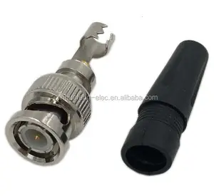 RG59 RG6 solderless CCTV BNC male connector with black plastic cable holder