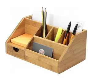 Stationery Pen Pencil Holder Bamboo Desk Organizer