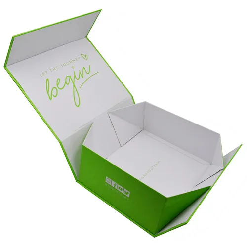 Flip cartón regalo caja rígida logo lámina dorada con tarjeta de papel, cajas verdes para boda, portátil, cosméticos, botellas