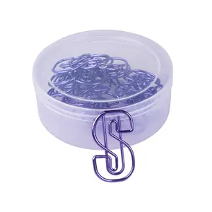 1 개의 명확한 상자로 20pcs 팩 자주색 색깔 편지 종이 클립 재미있은 귀여운 S 알파벳 paperclips 책갈피 플래너