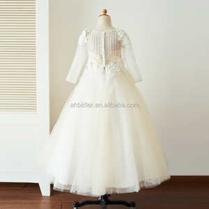 Abito da bambina a maniche lunghe in <span class=keywords><strong>Tulle</strong></span> di pizzo con perline Champagne abito da festa di compleanno principessa abito da bambina - Product Image 3