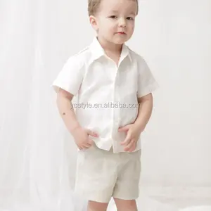 Chemises en <span class=keywords><strong>lin</strong></span> de haute qualité pour garçons en bas âge, style boutique, manches courtes, col en V - Collection Printemps-Été Normcore/Minimaliste - Product Image 1