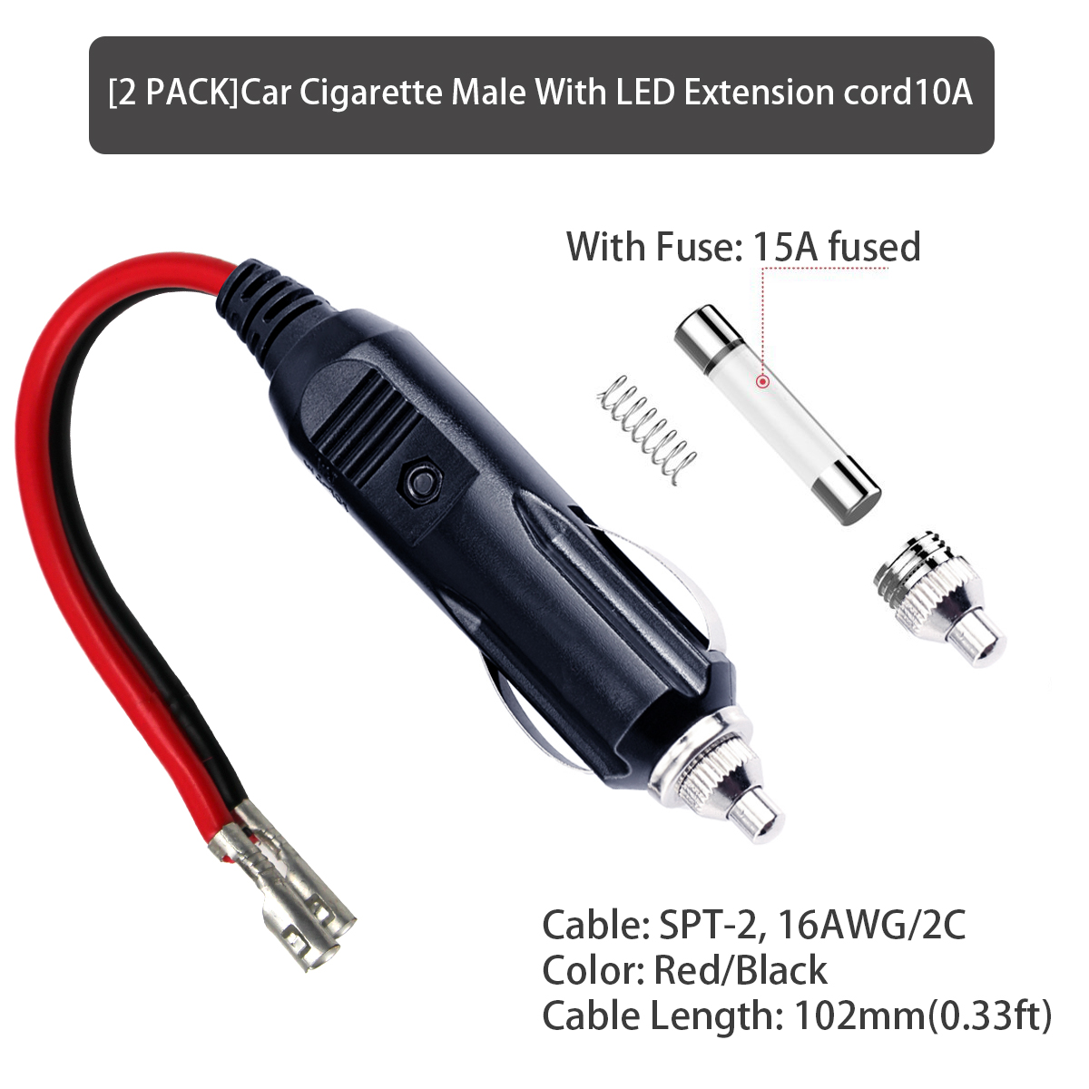 Câble Extension Allume-cigare 3 Mètres 12V-24V - Pinces Batterie, Fusible 15A - Pour Voiture, Camping-car, Bateau