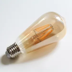 ST64 4W E27 Amber Glass Globe Shape Dimmable LED Filament Lamp Bulb