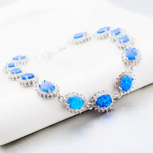 Di modo Dei Monili Delle Donne 925 Sterling Silver Solid Blu di Pietra Opale Braccialetto