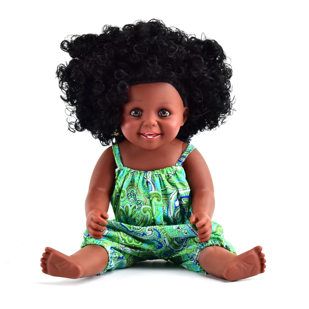 Muñeca negra de 19 pulgadas para niños, juguete real de estilo africano, precio barato, venta al por mayor
