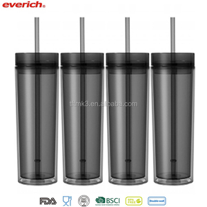 <span class=keywords><strong>Amazon</strong></span> Venta caliente 16 oz flacos vaso de doble pared de acrílico vaso con paja reutilizable burbuja té vaso nuevo producto - Product Image 2
