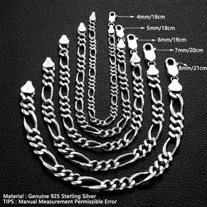 2019 Sieraden 4Mm 5Mm 6Mm 7Mm 8Mm Solid 925 Sterling Zilveren Figaro Ketting Armbanden Voor mannen Ontwerpen