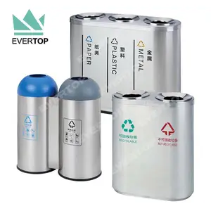 Trash Bin Manufacturer Sort Stainless Steel Blue Black Hotel Shop Trash Bin Can Public Garbage Storage Trash Bin Indoor Mirror Surface Dustbin