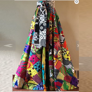 Full Circle High Waist African Wax Print <strong>Patchwork</strong> Maxi <strong>Skirt</strong> With Pockets and <strong>Patchwork</strong> Tie Belt Cotton Wedding Prom Dress - Product Image 6
