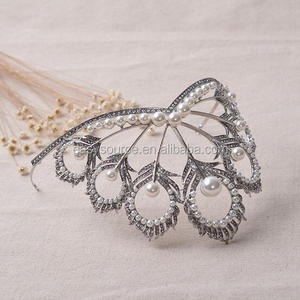 Couronne de diadème en <span class=keywords><strong>plume</strong></span> de paon pour femme, accessoires pour cheveux de mariée, spectacle, thème de paris, - Product Image 6