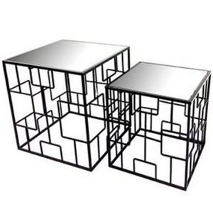 Set <strong>of</strong> 2 <strong>Round</strong> Coffee Side <strong>Nesting</strong> <strong>Table</strong> with Mirror on Top European Home Decor Furniture - Product Image 3